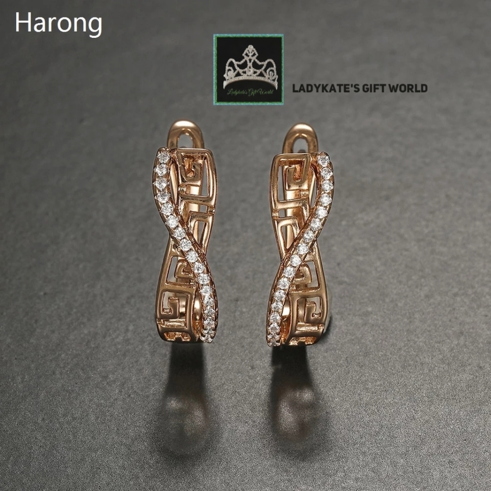 Fashion Copper Golden Natural Zirconia Stud Earrings